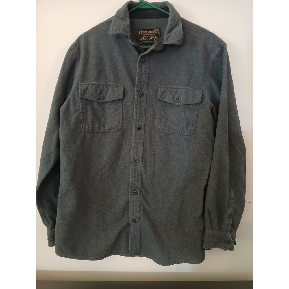 Grizzly Mountain Mens Flannel Shirt Large Gray Heavy Cotton Button Down Flaw